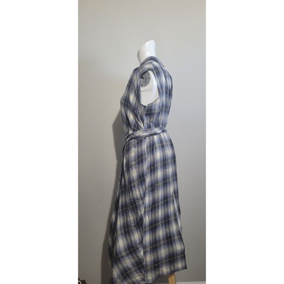 Vince Medium Duster Dress wrap plaid sleeveless belt adjustable open - Picture 6 of 10